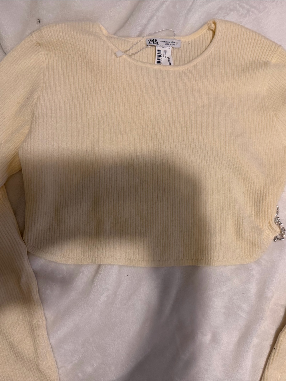 Zara Light Cream Ribbed Knit Sweater